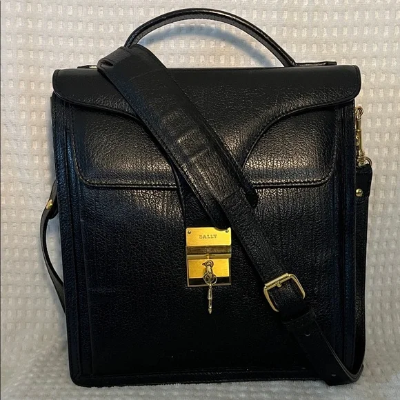 Bally Black Leather Briefcase with Gold Accents - Picture 1 of 16
